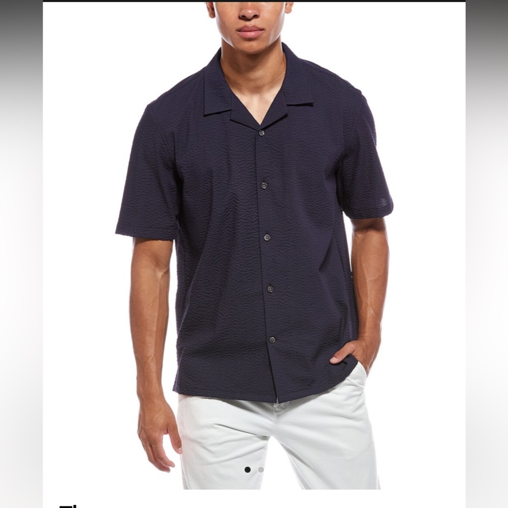 Theory Daze L Baltic Precise Linen 2 Men's Short-Sleeve Button-Up Shirt.$195